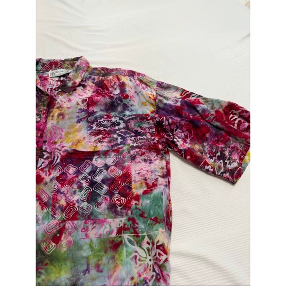 Cotton Express Vintage Tie Dye Hippie Boho Chic Button Up Shirt Size Medium - Picture 2 of 6